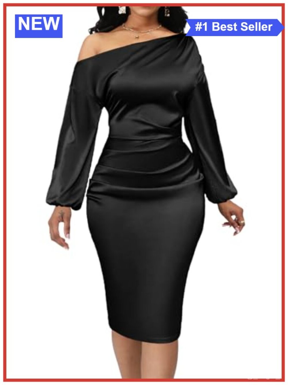 Women's Off Shoulder Bodycon Midi Dress Long Sleeve Elegant Party